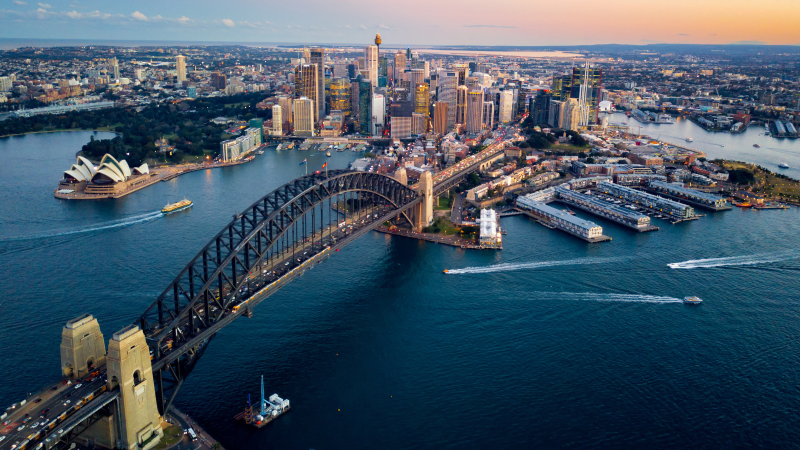 Sydney Harbour Bridge with the city in the background.