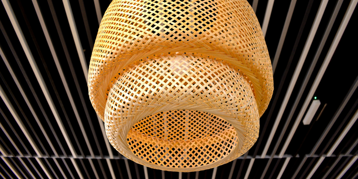 Large Pendant Light in natural wicker