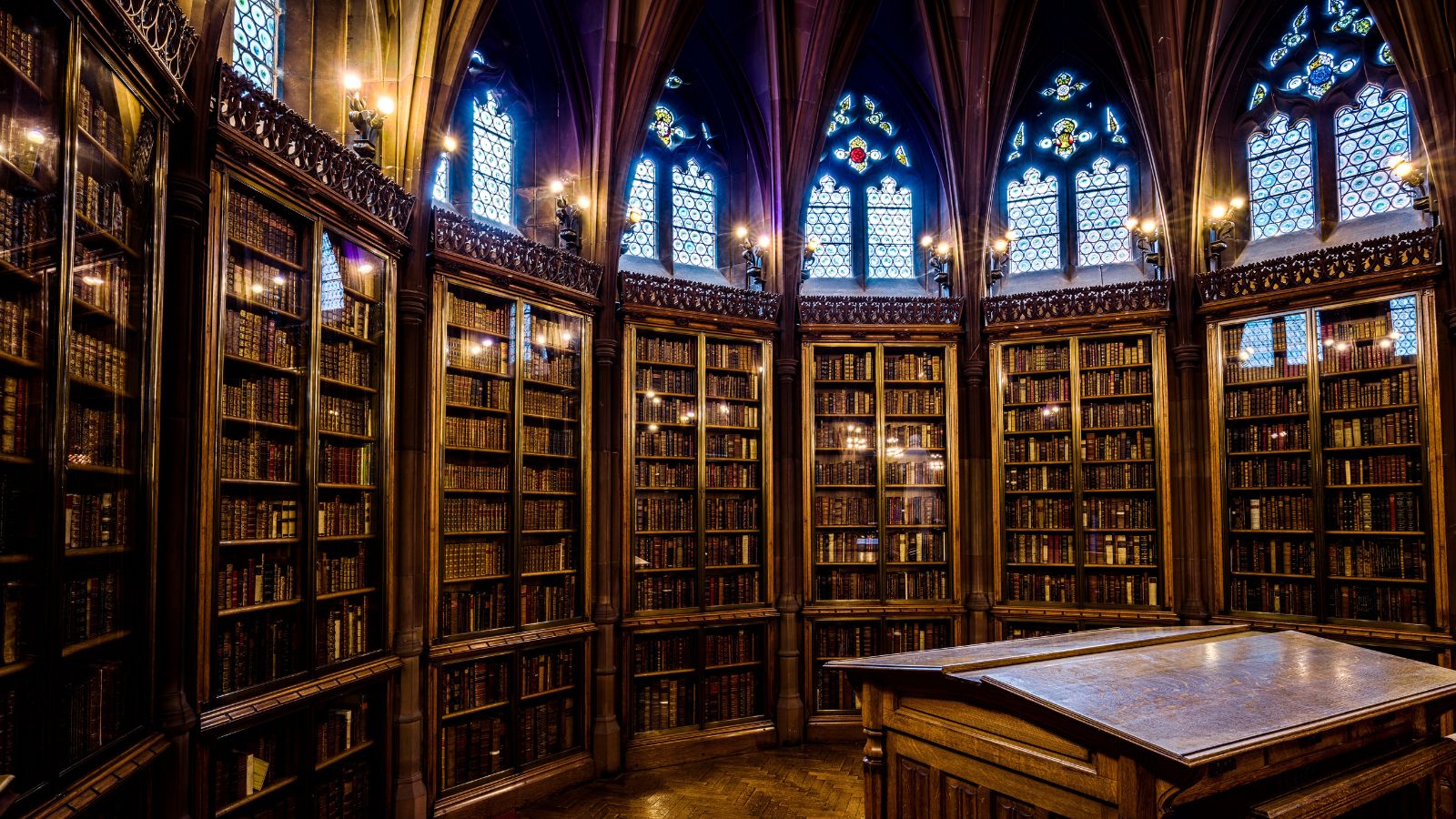 Interior of the John Rylands Library.