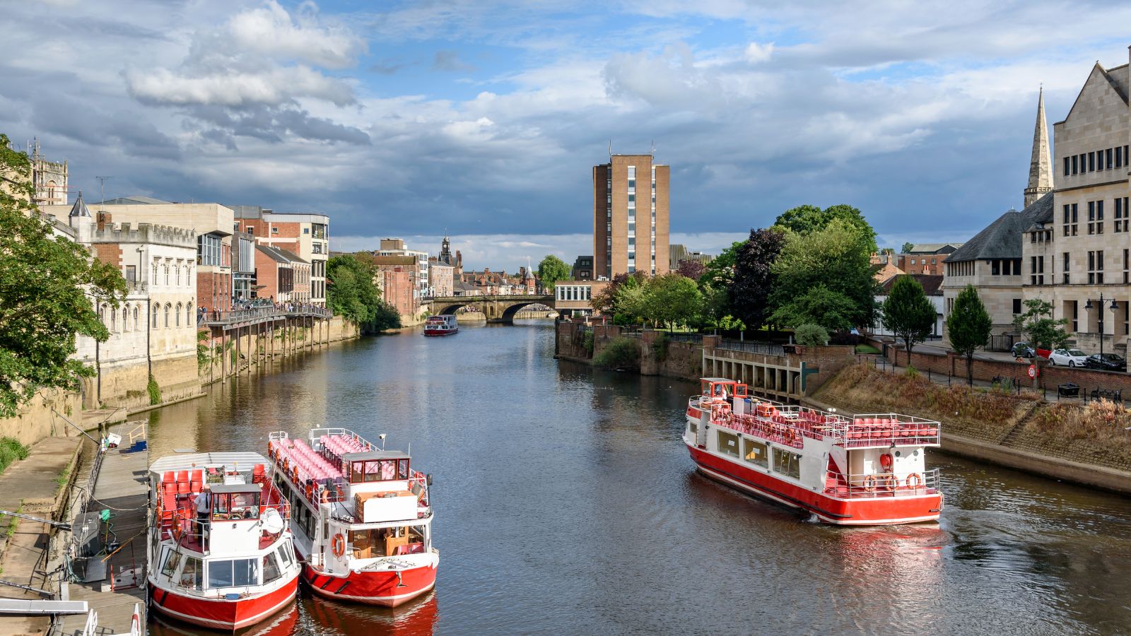 Boats along the river Ouse in York, England.